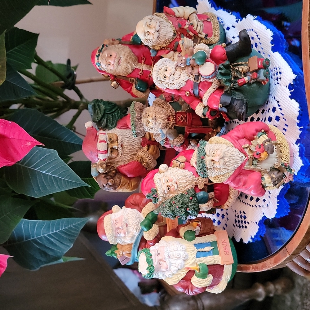 Round bottom santa figurines.